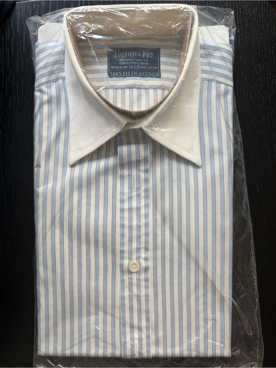 Other - Hilditch & Key Blue Stripe Dress Shirt with White Collar